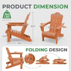 Classic Outdoor HDPE Folding Plastic Adirondack Chair With 2 Cup Holders In Orange (Set Of 1) -Jearey jearey plastic adirondack chairs sbtydy orange 4f 1000