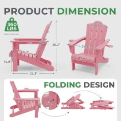 Classic Outdoor HDPE Folding Plastic Adirondack Chair With 2 Cup Holders In Pink (Set Of 1) 9 Classic Outdoor HDPE Folding Plastic Adirondack Chair With 2 Cup Holders In Pink (Set Of 1) -Jearey jearey plastic adirondack chairs sbtydy pink 4f 1000