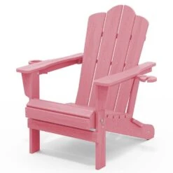 Classic Outdoor HDPE Folding Plastic Adirondack Chair With 2 Cup Holders In Pink (Set Of 1)