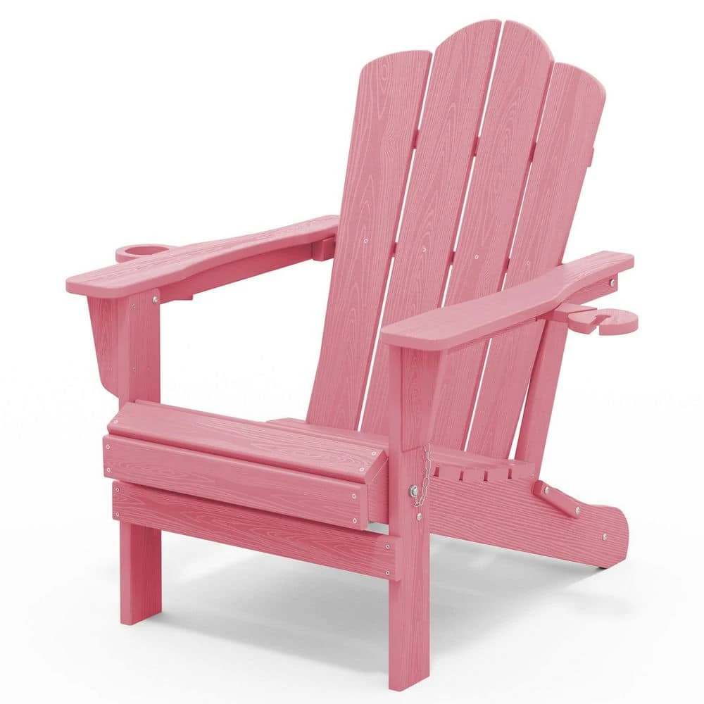 Classic Outdoor HDPE Folding Plastic Adirondack Chair With 2 Cup Holders In Pink (Set Of 1) 1 Classic Outdoor HDPE Folding Plastic Adirondack Chair With 2 Cup Holders In Pink (Set Of 1)