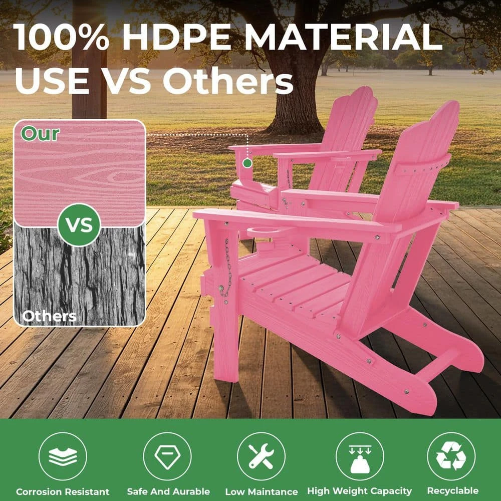 Classic Outdoor HDPE Folding Plastic Adirondack Chair With 2 Cup Holders In Pink (Set Of 1) 7 Classic Outdoor HDPE Folding Plastic Adirondack Chair With 2 Cup Holders In Pink (Set Of 1) - Image 7
