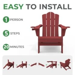 Classic Outdoor HDPE Folding Plastic Adirondack Chair With 2 Cup Holders In Dark Red (Set Of 1) -Jearey jearey plastic adirondack chairs sbtydy red 1f 1000