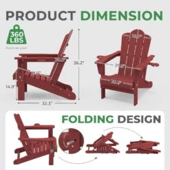 Classic Outdoor HDPE Folding Plastic Adirondack Chair With 2 Cup Holders In Dark Red (Set Of 1) -Jearey jearey plastic adirondack chairs sbtydy red 4f 1000