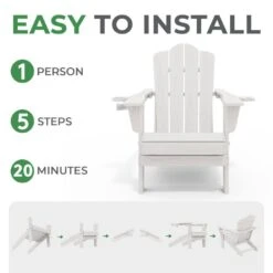 Classic Outdoor HDPE Folding Plastic Adirondack Chair With 2 Cup Holders In White (Set Of 1) -Jearey jearey plastic adirondack chairs sbtydy white 1f 1000