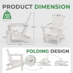 Classic Outdoor HDPE Folding Plastic Adirondack Chair With 2 Cup Holders In White (Set Of 1) -Jearey jearey plastic adirondack chairs sbtydy white 4f 1000