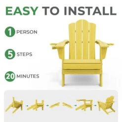 Classic Outdoor HDPE Folding Plastic Adirondack Chair With 2 Cup Holders In Yellow (Set Of 1) -Jearey jearey plastic adirondack chairs sbtydy yellow 1f 1000