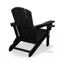 Classic Black Folding Plastic Adirondack Chairs With 2-Cup Holders-Weather Resistant Patio Outdoor Chair (Set Of 1) -Jearey jearey plastic adirondack chairs sbtzdy bk 76 1000
