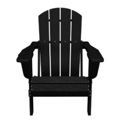 Classic Black Folding Plastic Adirondack Chairs With 2-Cup Holders-Weather Resistant Patio Outdoor Chair (Set Of 1) -Jearey jearey plastic adirondack chairs sbtzdy bk fa 1000