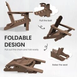 Classic Brown Folding Plastic Adirondack Chairs With 2-Cup Holders-Weather Resistant Patio Outdoor Chair (Set Of 1) -Jearey jearey plastic adirondack chairs sbtzdy br 1f 1000