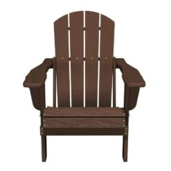 Classic Coffee Folding Plastic Adirondack Chairs With 2-Cup Holders-Weather Resistant Patio Outdoor Chair (Set Of 1) -Jearey jearey plastic adirondack chairs sbtzdy co fa 1000