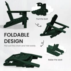 Classic Dark Green Folding Plastic Adirondack Chairs With 2-Cup Holders-Weather Resistant Patio Outdoor Chair (Set Of 1) -Jearey jearey plastic adirondack chairs sbtzdy dgn 1f 1000