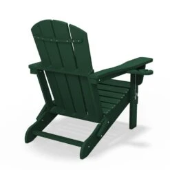 Classic Dark Green Folding Plastic Adirondack Chairs With 2-Cup Holders-Weather Resistant Patio Outdoor Chair (Set Of 1) -Jearey jearey plastic adirondack chairs sbtzdy dgn 76 1000