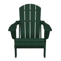 Classic Dark Green Folding Plastic Adirondack Chairs With 2-Cup Holders-Weather Resistant Patio Outdoor Chair (Set Of 1) -Jearey jearey plastic adirondack chairs sbtzdy dgn fa 1000
