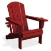 Classic Dark Red Folding Plastic Adirondack Chairs With 2-Cup Holders-Weather Resistant Patio Outdoor Chair (Set Of 1)