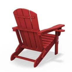 Classic Dark Red Folding Plastic Adirondack Chairs With 2-Cup Holders-Weather Resistant Patio Outdoor Chair (Set Of 1) -Jearey jearey plastic adirondack chairs sbtzdy drd 76 1000