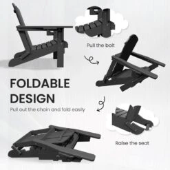 Classic Gray Folding Plastic Adirondack Chairs With 2-Cup Holders-Weather Resistant Patio Outdoor Chair (Set Of 1) -Jearey jearey plastic adirondack chairs sbtzdy gr 1f 1000