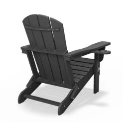 Classic Gray Folding Plastic Adirondack Chairs With 2-Cup Holders-Weather Resistant Patio Outdoor Chair (Set Of 1) -Jearey jearey plastic adirondack chairs sbtzdy gr 76 1000