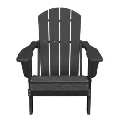 Classic Gray Folding Plastic Adirondack Chairs With 2-Cup Holders-Weather Resistant Patio Outdoor Chair (Set Of 1) -Jearey jearey plastic adirondack chairs sbtzdy gr fa 1000