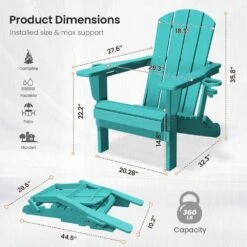 Classic Peacock Blue Folding Plastic Adirondack Chairs W/ 2-Cup Holders-Weather Resistant Patio Outdoor Chair (Set Of 1) -Jearey jearey plastic adirondack chairs sbtzdy kql 44 1000