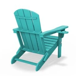Classic Peacock Blue Folding Plastic Adirondack Chairs W/ 2-Cup Holders-Weather Resistant Patio Outdoor Chair (Set Of 1) -Jearey jearey plastic adirondack chairs sbtzdy kql 76 1000