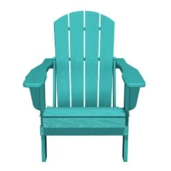 Classic Peacock Blue Folding Plastic Adirondack Chairs W/ 2-Cup Holders-Weather Resistant Patio Outdoor Chair (Set Of 1) -Jearey jearey plastic adirondack chairs sbtzdy kql fa 1000
