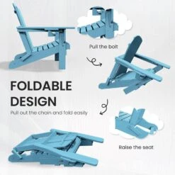 Classic Light Blue Folding Plastic Adirondack Chairs With 2-Cup Holders-Weather Resistant Patio Outdoor Chair (Set Of 1) -Jearey jearey plastic adirondack chairs sbtzdy lbl 1f 1000