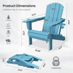 Classic Light Blue Folding Plastic Adirondack Chairs With 2-Cup Holders-Weather Resistant Patio Outdoor Chair (Set Of 1) -Jearey jearey plastic adirondack chairs sbtzdy lbl 44 1000