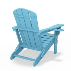 Classic Light Blue Folding Plastic Adirondack Chairs With 2-Cup Holders-Weather Resistant Patio Outdoor Chair (Set Of 1) -Jearey jearey plastic adirondack chairs sbtzdy lbl 76 1000
