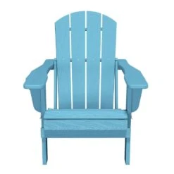 Classic Light Blue Folding Plastic Adirondack Chairs With 2-Cup Holders-Weather Resistant Patio Outdoor Chair (Set Of 1) -Jearey jearey plastic adirondack chairs sbtzdy lbl fa 1000