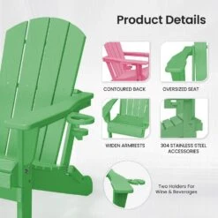 Classic Light Green Folding HDPE Adirondack Chairs With 2-Cup Holders-Weather Resistant Patio Outdoor Chair (Set Of 1) 12 Classic Light Green Folding HDPE Adirondack Chairs With 2-Cup Holders-Weather Resistant Patio Outdoor Chair (Set Of 1) -Jearey jearey plastic adirondack chairs sbtzdy lgn 4f 1000