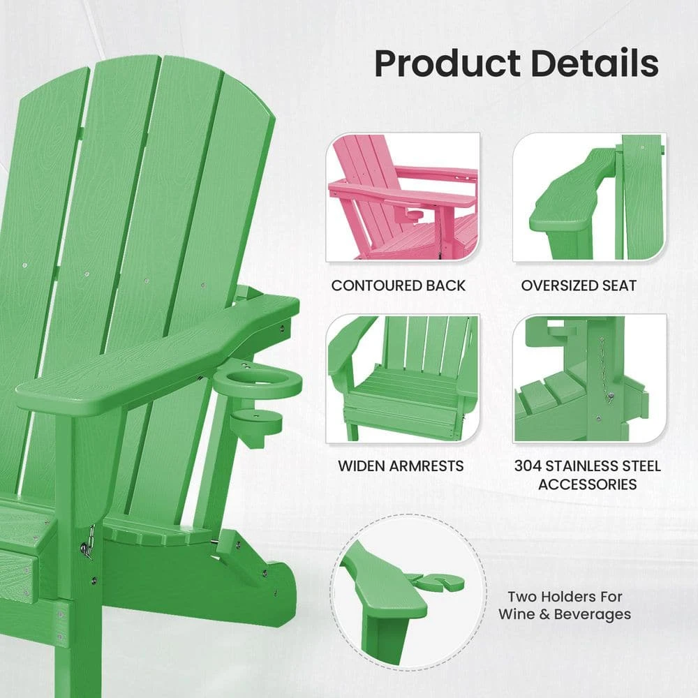 Classic Light Green Folding HDPE Adirondack Chairs With 2-Cup Holders-Weather Resistant Patio Outdoor Chair (Set Of 1) 4 Classic Light Green Folding HDPE Adirondack Chairs With 2-Cup Holders-Weather Resistant Patio Outdoor Chair (Set Of 1) - Image 4