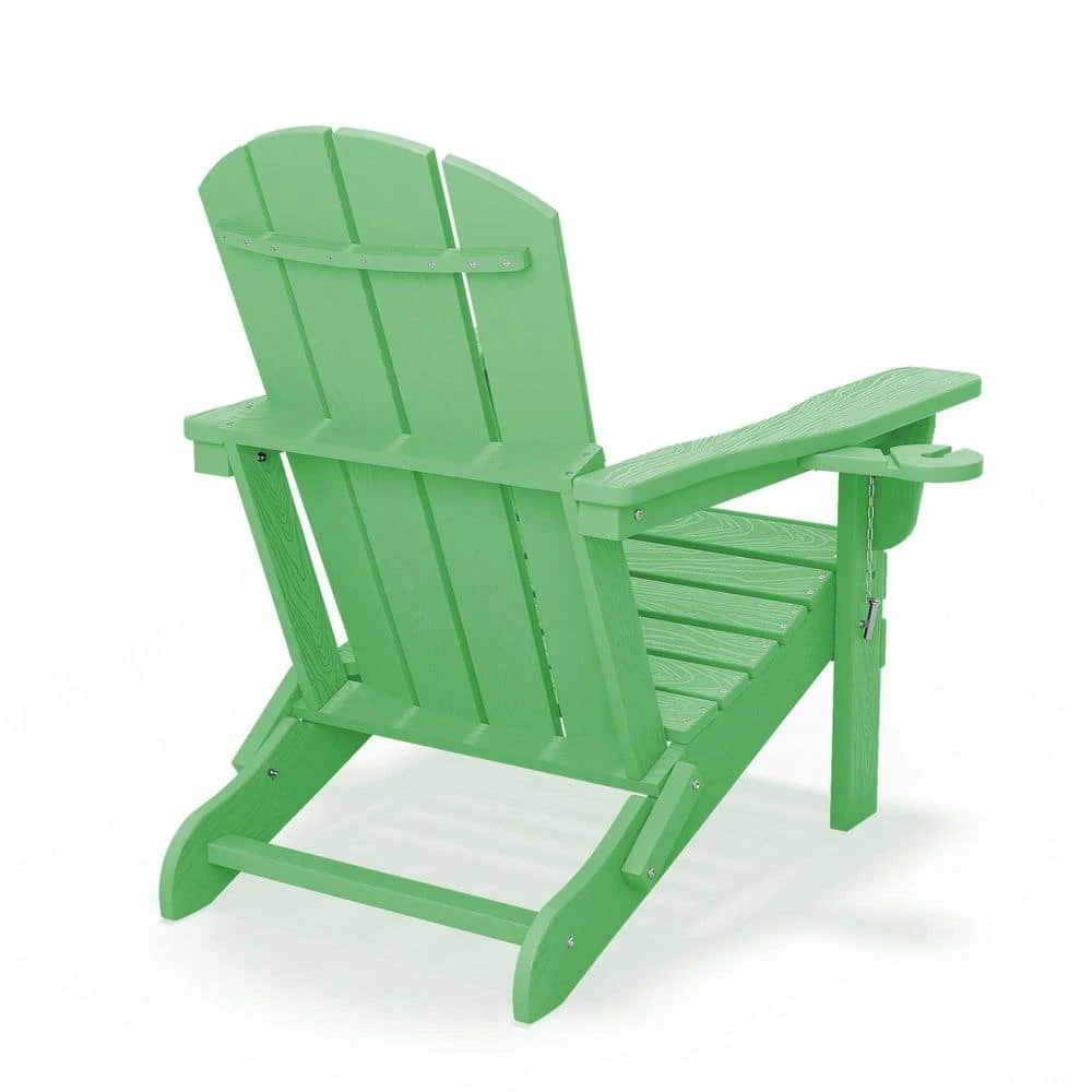Classic Light Green Folding HDPE Adirondack Chairs With 2-Cup Holders-Weather Resistant Patio Outdoor Chair (Set Of 1) 8 Classic Light Green Folding HDPE Adirondack Chairs With 2-Cup Holders-Weather Resistant Patio Outdoor Chair (Set Of 1) - Image 8