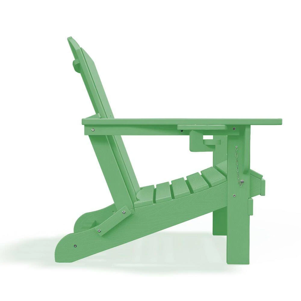 Classic Light Green Folding HDPE Adirondack Chairs With 2-Cup Holders-Weather Resistant Patio Outdoor Chair (Set Of 1) 2 Classic Light Green Folding HDPE Adirondack Chairs With 2-Cup Holders-Weather Resistant Patio Outdoor Chair (Set Of 1) - Image 2