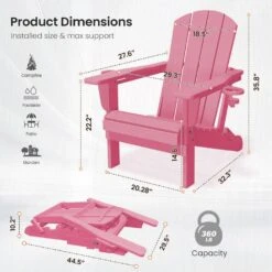 Classic Light Pink Folding Plastic Adirondack Chairs With 2-Cup Holders-Weather Resistant Patio Outdoor Chair (Set Of 1) -Jearey jearey plastic adirondack chairs sbtzdy lpk 44 1000
