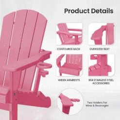 Classic Light Pink Folding Plastic Adirondack Chairs With 2-Cup Holders-Weather Resistant Patio Outdoor Chair (Set Of 1) -Jearey jearey plastic adirondack chairs sbtzdy lpk 4f 1000