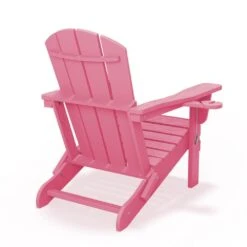 Classic Light Pink Folding Plastic Adirondack Chairs With 2-Cup Holders-Weather Resistant Patio Outdoor Chair (Set Of 1) -Jearey jearey plastic adirondack chairs sbtzdy lpk 76 1000