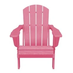 Classic Light Pink Folding Plastic Adirondack Chairs With 2-Cup Holders-Weather Resistant Patio Outdoor Chair (Set Of 1) -Jearey jearey plastic adirondack chairs sbtzdy lpk fa 1000