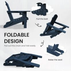 Classic Navy Blue Folding Plastic Adirondack Chairs With 2-Cup Holders-Weather Resistant Patio Outdoor Chair (Set Of 1) -Jearey jearey plastic adirondack chairs sbtzdy na 1f 1000