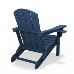 Classic Navy Blue Folding Plastic Adirondack Chairs With 2-Cup Holders-Weather Resistant Patio Outdoor Chair (Set Of 1) -Jearey jearey plastic adirondack chairs sbtzdy na 76 1000