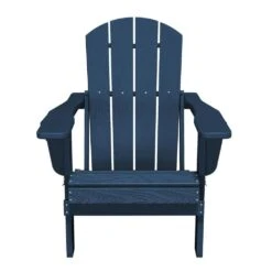 Classic Navy Blue Folding Plastic Adirondack Chairs With 2-Cup Holders-Weather Resistant Patio Outdoor Chair (Set Of 1) -Jearey jearey plastic adirondack chairs sbtzdy na fa 1000