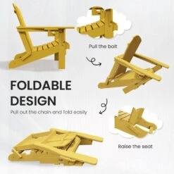 Classic Yellow Folding Plastic Adirondack Chairs With 2-Cup Holders-Weather Resistant Patio Outdoor Chair (Set Of 1) -Jearey jearey plastic adirondack chairs sbtzdy nmh 1f 1000