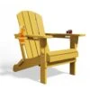 Classic Yellow Folding Plastic Adirondack Chairs With 2-Cup Holders-Weather Resistant Patio Outdoor Chair (Set Of 1)