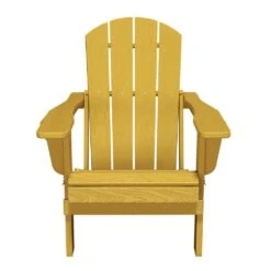 Classic Yellow Folding Plastic Adirondack Chairs With 2-Cup Holders-Weather Resistant Patio Outdoor Chair (Set Of 1) -Jearey jearey plastic adirondack chairs sbtzdy nmh fa 1000