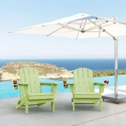 Classic Apple Green Folding HDPE Adirondack Chairs With 2-Cup Holders-Weather Resistant Patio Outdoor Chair (Set Of 1) -Jearey jearey plastic adirondack chairs sbtzdy pgl 31 1000