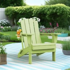 Classic Apple Green Folding HDPE Adirondack Chairs With 2-Cup Holders-Weather Resistant Patio Outdoor Chair (Set Of 1)