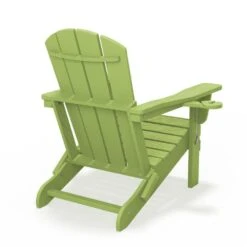 Classic Apple Green Folding HDPE Adirondack Chairs With 2-Cup Holders-Weather Resistant Patio Outdoor Chair (Set Of 1) -Jearey jearey plastic adirondack chairs sbtzdy pgl 76 1000