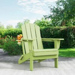 Classic Apple Green Folding HDPE Adirondack Chairs With 2-Cup Holders-Weather Resistant Patio Outdoor Chair (Set Of 1) -Jearey jearey plastic adirondack chairs sbtzdy pgl c3 1000