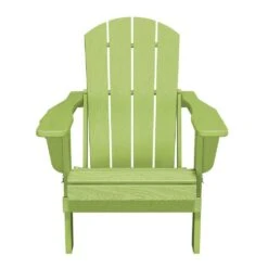 Classic Apple Green Folding HDPE Adirondack Chairs With 2-Cup Holders-Weather Resistant Patio Outdoor Chair (Set Of 1) -Jearey jearey plastic adirondack chairs sbtzdy pgl fa 1000