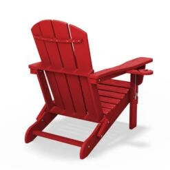 Classic Red Folding Plastic Adirondack Chairs With 2-Cup Holders-Weather Resistant Patio Outdoor Chair (Set Of 1) -Jearey jearey plastic adirondack chairs sbtzdy rd 76 1000