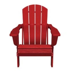 Classic Red Folding Plastic Adirondack Chairs With 2-Cup Holders-Weather Resistant Patio Outdoor Chair (Set Of 1) -Jearey jearey plastic adirondack chairs sbtzdy rd fa 1000
